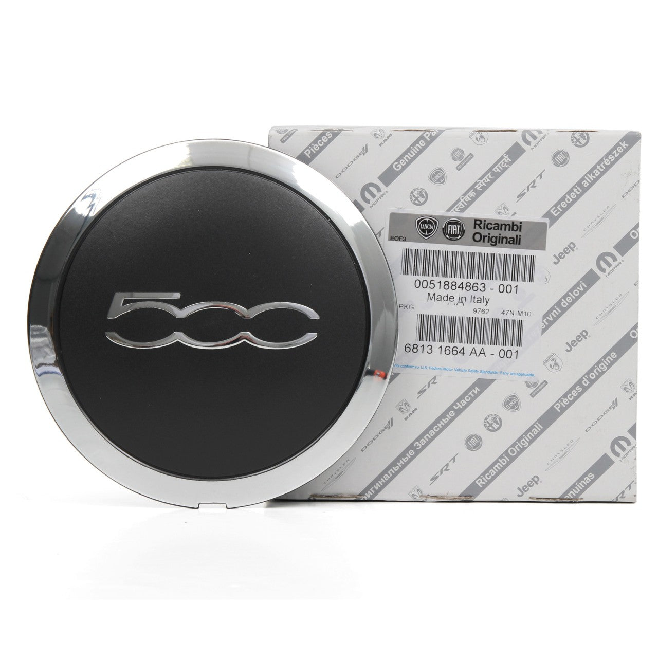 Fiat 500 Naafkap/wieldop Origineel Zwart/Chroom